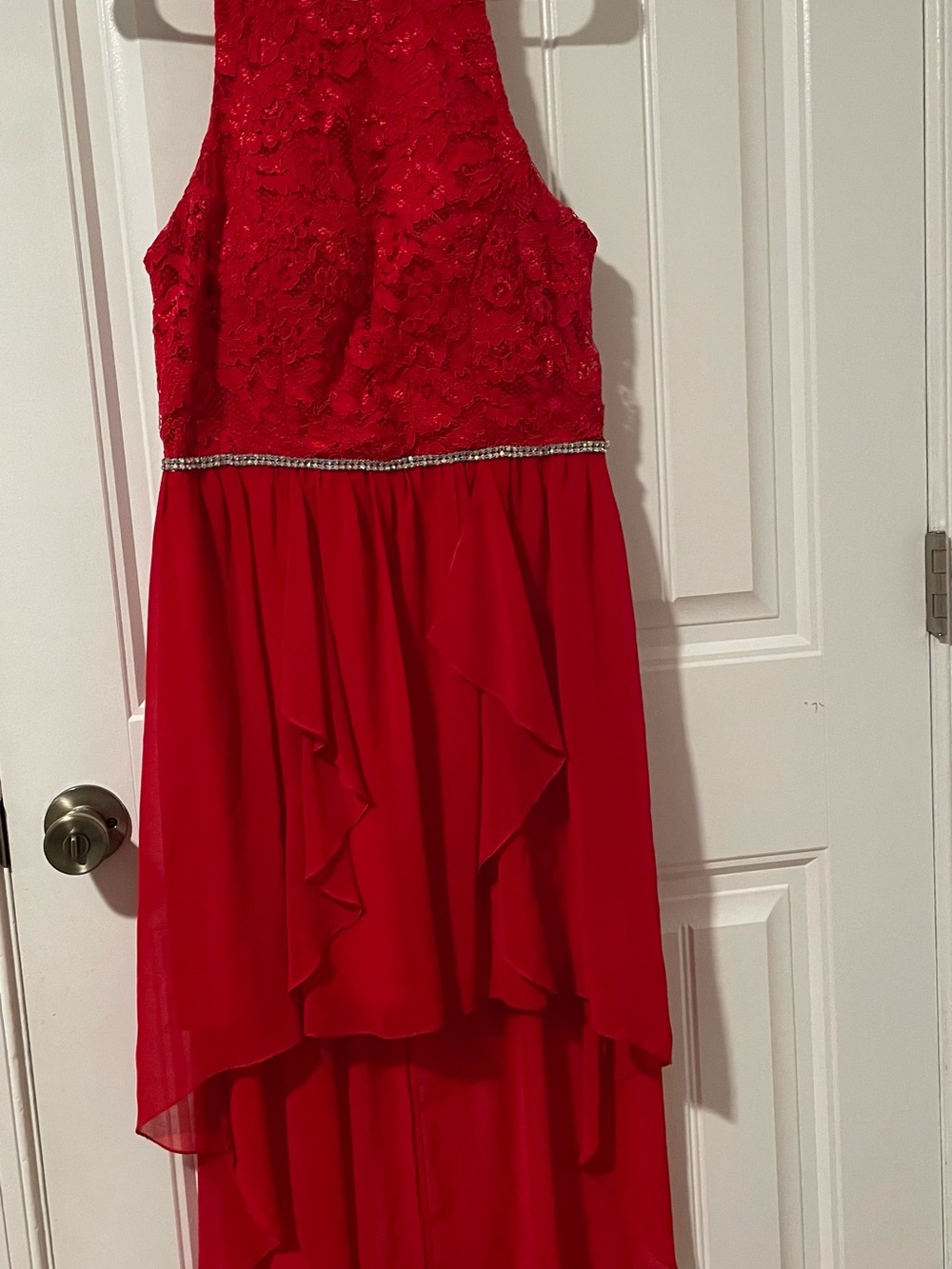 Source Unknown Red Lace High-Low Formal Dress with Rhinestone Waist